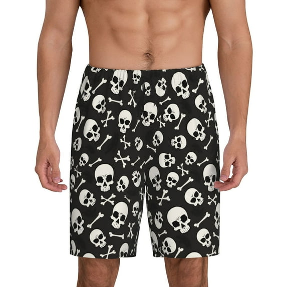 Mens Pajama Shorts, halloween skull white Sleep Shorts Men Pajama Bottoms Lounge PJ Shorts with Pockets