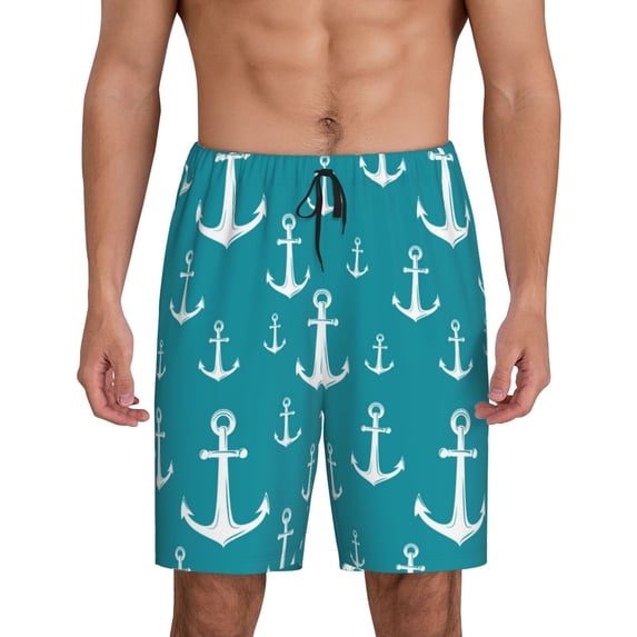 Mens Pajama Shorts, white anchors blue cute Sleep Shorts Men Pajama Bottoms Lounge PJ Shorts with Pockets