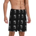 Mens Pajama Shorts with Pockets, White Lines Long Sideburns Horse Soft