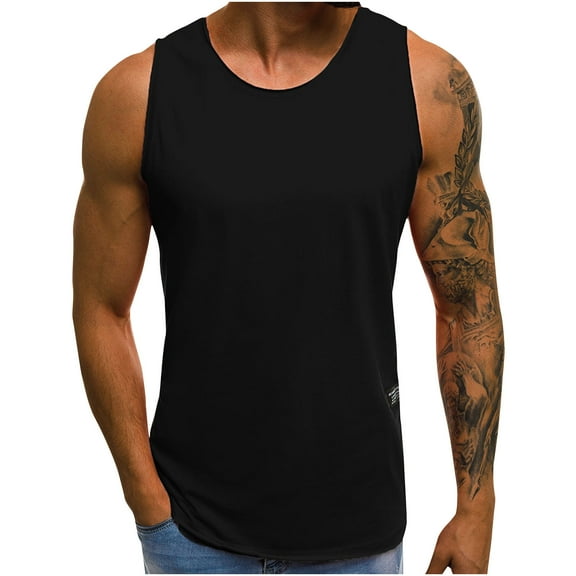 Mens Pajama Tank Tops Casual Sleeveless Solid Color Base Layer Lounge Shirts, XL