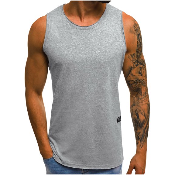 Mens Pajama Tank Tops Casual Sleeveless Solid Color Base Layer Lounge Shirts, XL