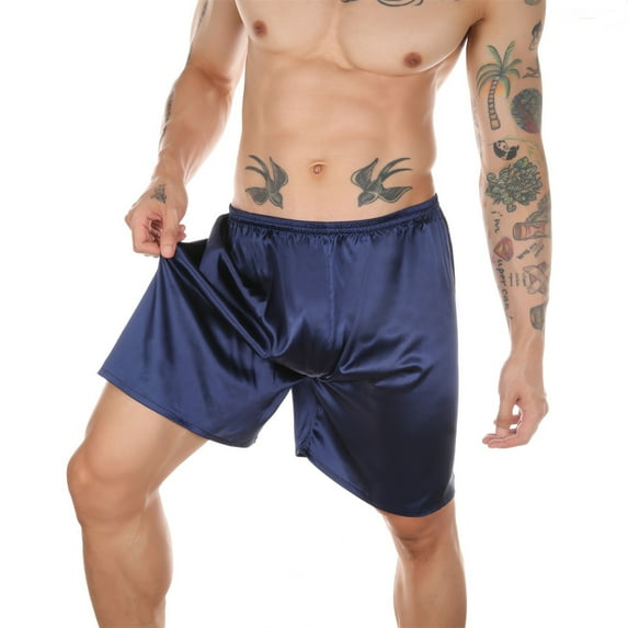 Mens Pajamas Bottoms Silk Loose Lounge Sleep Shorts Comfy Breathable Sleepwear with Pockets