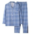 thumbnail image 1 of Mens Pajamas Casual Grid Printed Lapel V Neck Button Long Sleeve Long Pants Plus Size Fall Pjs, 1 of 3