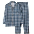 thumbnail image 1 of Mens Pajamas Casual Grid Printed Lapel V Neck Button Long Sleeve Long Pants Plus Size Fall Pjs, 1 of 3