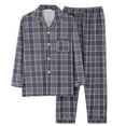 thumbnail image 1 of Mens Pajamas Casual Grid Printed Lapel V Neck Button Long Sleeve Long Pants Plus Size Fall Pjs, 1 of 3