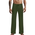 thumbnail image 1 of Mens Pajamas Pants Lightweight Straight Leg Solid Color Pant Comfy Loose Elastic Waist Drawstring Lounge Trousers Army Green XL, 1 of 7