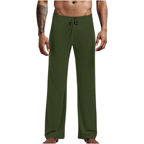 Mens Pajamas Pants Lightweight Straight Leg Solid Color Pant Comfy Loose Elastic Waist Drawstring Lounge Trousers Army Green XL