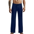 thumbnail image 1 of Mens Pajamas Pants Lightweight Straight Leg Solid Color Pant Comfy Loose Elastic Waist Drawstring Lounge Trousers Navy XXL, 1 of 7