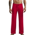 thumbnail image 1 of Mens Pajamas Pants Lightweight Straight Leg Solid Color Pant Comfy Loose Elastic Waist Drawstring Lounge Trousers Red M, 1 of 7