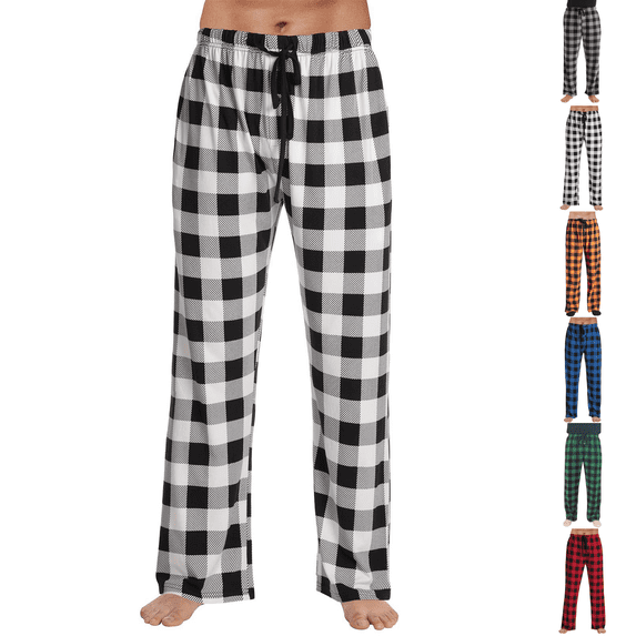 Mens Pajamas Pants Plaid Soft Casual Comfortable Christmas Pants Stretchy Drawstring pjs with Pockets Gray 3XL
