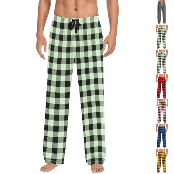 Mens Pajamas Pants Plaid Soft Casual Comfortable Christmas Pants Stretchy Drawstring pjs with Pockets Mint Green XL