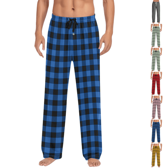 Mens Pajamas Pants Plaid Soft Casual Comfortable Christmas Pants Stretchy Drawstring pjs with Pockets Royal Blue M