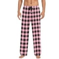 thumbnail image 1 of Mens Pajamas Pants Plaid Soft Casual Comfortable Wide Leg Pants Stretchy Drawstring pjs with pockets Pink M, 1 of 4