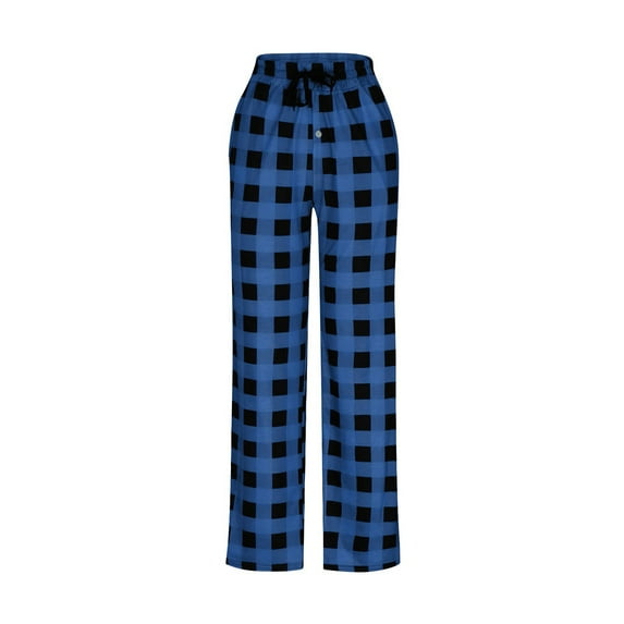 Mens Pajamas Pants Plaid Soft Casual Comfortable Wide Leg Pants Stretchy Drawstring pjs with pockets Royal Blue 3XL