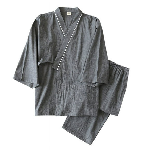 Mens Pajamas Set 2 Piece Japanese Style Pajamas Half Sleeve Top and Pants Solid Color Lightweight Home Wear Classic Fit Pajamas for Men