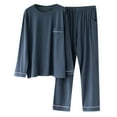 thumbnail image 1 of Mens Pajamas Set 2 Piece Round Neck Long Sleeve Shirt Pockets & Straight Leg Long Pants Pjs Loungewear Sleepwear Dark Blue,4XL, 1 of 4