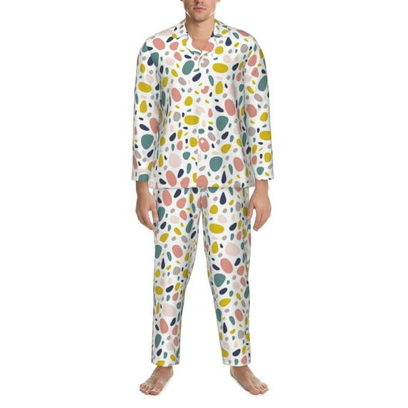 Mens Pajamas Set, Abstract colorful pebbles pattern Button Down Long Sleeve Loungewear Sleepwear Pjs sets for Men