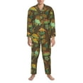thumbnail image 1 of Mens Pajamas Set, Artistic Cute Lizard Chameleon Green Button Down Long Sleeve Loungewear Sleepwear Pjs sets for Men, 1 of 5