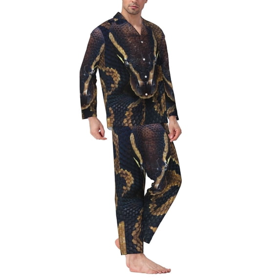 Mens Pajamas Set - Ball Phyton Snake Comfy Long Sleeve Button Up Pajama Sets for Men 2 Piece, Soft Sleepwear Nightwear Pjs Lounge Sets for Men with Pockets