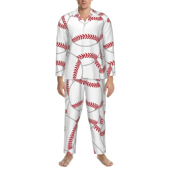 Mens Pajamas Set, Baseball A Button Down Long Sleeve Loungewear Sleepwear Pjs sets for Men