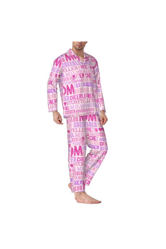 Mens Pajamas Set - Best Mom Ever Comfy Long Sleeve Button Up Pajama Sets for Men 2 Piece, Soft Sleepwear Nightwear Pjs Lounge Sets for Men with Pockets