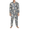 thumbnail image 1 of Mens Pajamas Set, Black White Flower Paisley Button-Down Pajamas for Men Long Sleeve Mens Sleepwear Lounge Pjs Set, 1 of 5