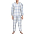 thumbnail image 1 of Mens Pajamas Set, Blue Checkboard Button Down Long Sleeve Loungewear Sleepwear Pjs sets for Men, 1 of 5