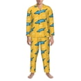 thumbnail image 1 of Mens Pajamas Set, Cartoon Cute Crocodile Yellow Button Down Long Sleeve Loungewear Sleepwear Pjs sets for Men, 1 of 5