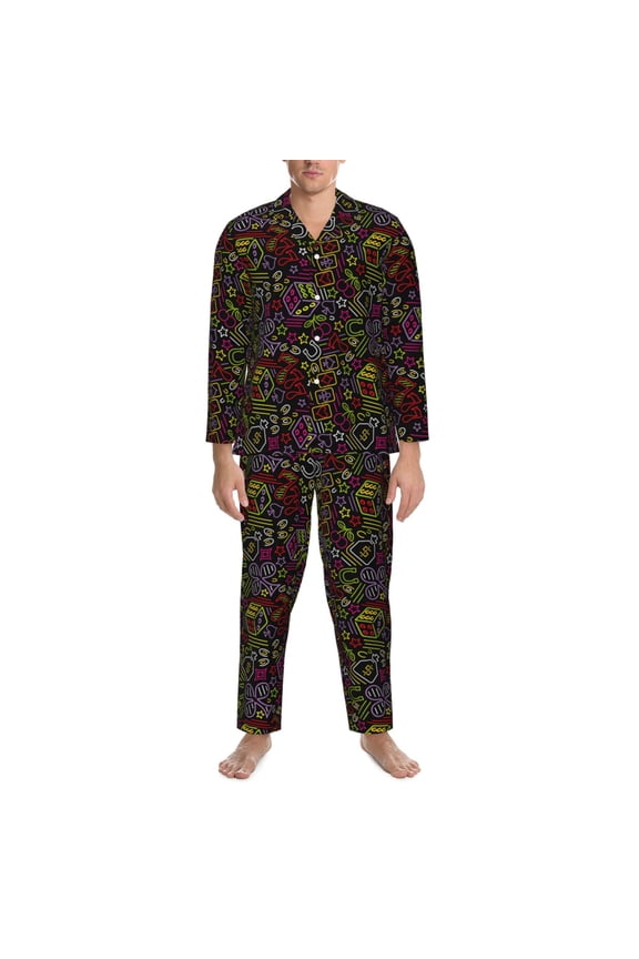 Mens Pajamas Set - Casino Icons Comfy Long Sleeve Button Up Pajama Sets for Men 2 Piece, Soft Sleepwear Nightwear Pjs Lounge Sets for Men with Pockets