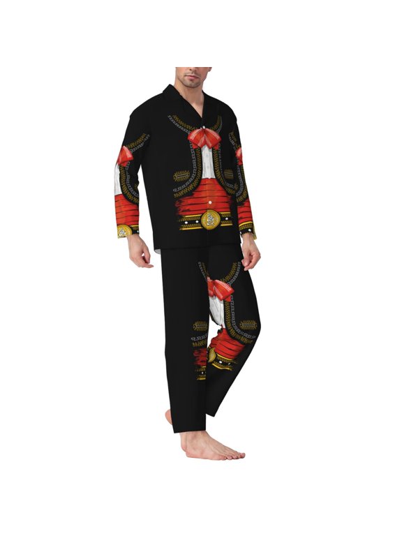 Mens Pajamas Set - Charro Suit Comfy Long Sleeve Button Up Pajama Sets for Men 2 Piece, Soft Sleepwear Nightwear Pjs Lounge Sets for Men with Pockets