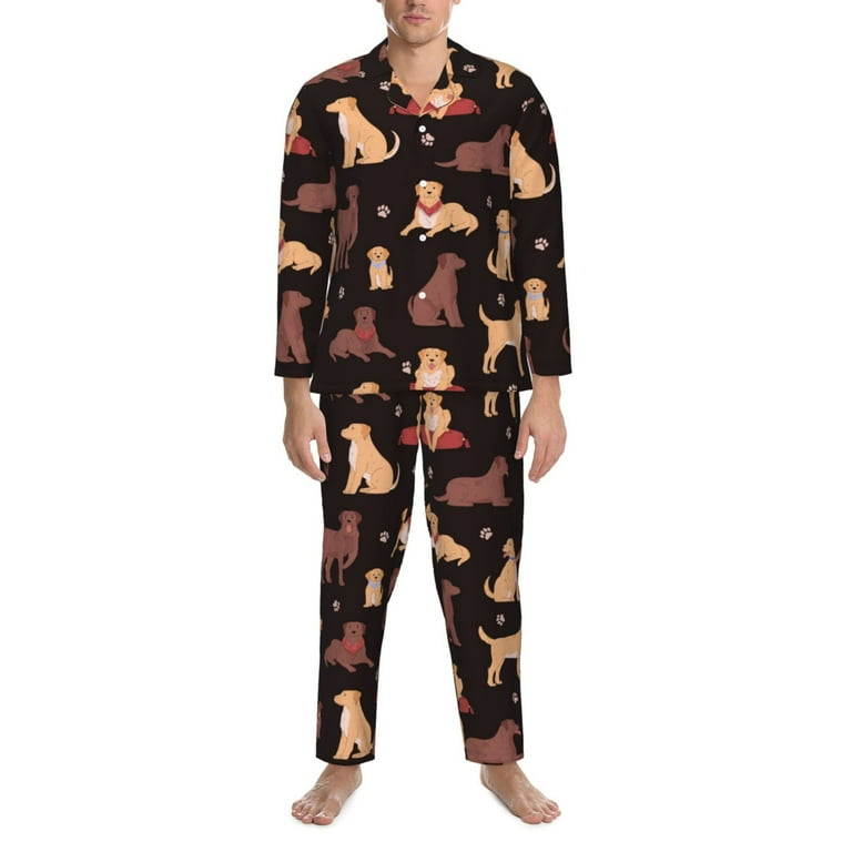 Mens Pajamas Set, Chocolate Labrador Retriever Dog Button-Down