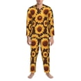 thumbnail image 1 of Mens Pajamas Set, Chocolate Plaid Sunflower Button Down Long Sleeve Loungewear Sleepwear Pjs sets for Men, 1 of 5