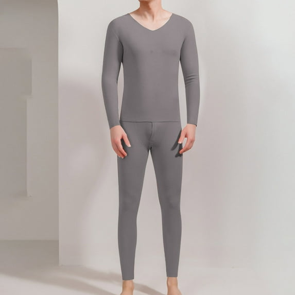 Mens Pajamas Set Christmas Printed V-neck Long Sleeve Casual Pajama Set Gray L