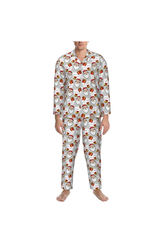 Mens Pajamas Set - Christmas Santa Claus Comfy Long Sleeve Button Up Pajama Sets for Men 2 Piece, Soft Sleepwear Nightwear Pjs Lounge Sets for Men with Pockets