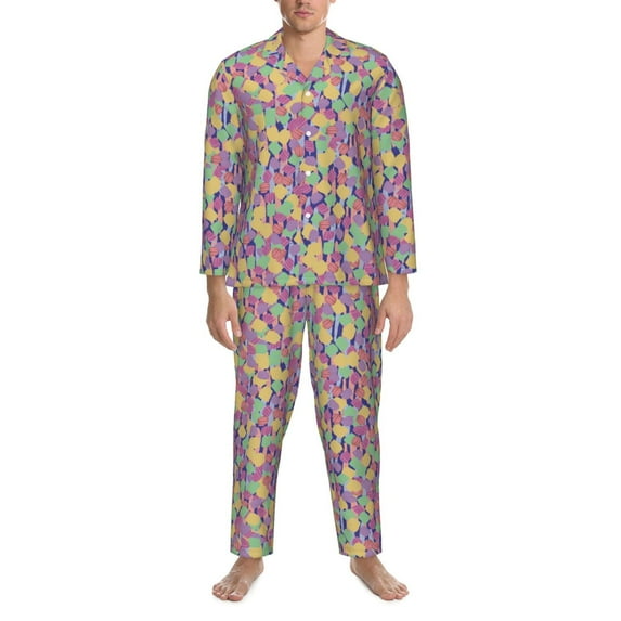 Mens Pajamas Set, Colorful Confetti pattern Button Down Long Sleeve Loungewear Sleepwear Pjs sets for Men