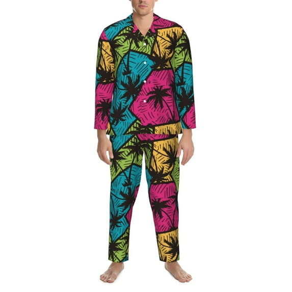 Mens Pajamas Set, Colorful Hawaiian Style Button Down Long Sleeve Loungewear Sleepwear Pjs sets for Men