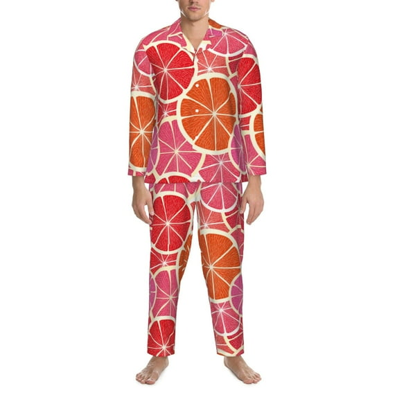 Mens Pajamas Set, Colorful Orange Button Down Long Sleeve Loungewear Sleepwear Pjs sets for Men