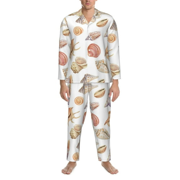 Mens Pajamas Set, Conch Shell No.J924 Button Down Long Sleeve Loungewear Sleepwear Pjs sets for Men