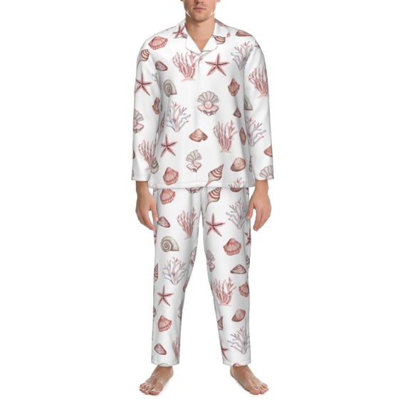 Mens Pajamas Set, Conch Shell No.J933 Button Down Long Sleeve Loungewear Sleepwear Pjs sets for Men