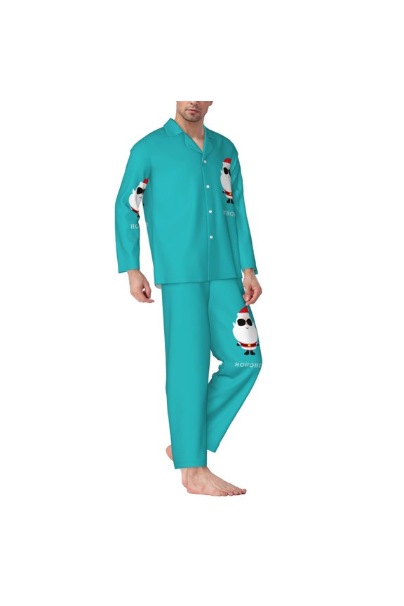 Mens Pajamas Set - Cute Santa Claus Comfy Long Sleeve Button Up Pajama Sets for Men 2 Piece, Soft Sleepwear Nightwear Pjs Lounge Sets for Men with Pockets