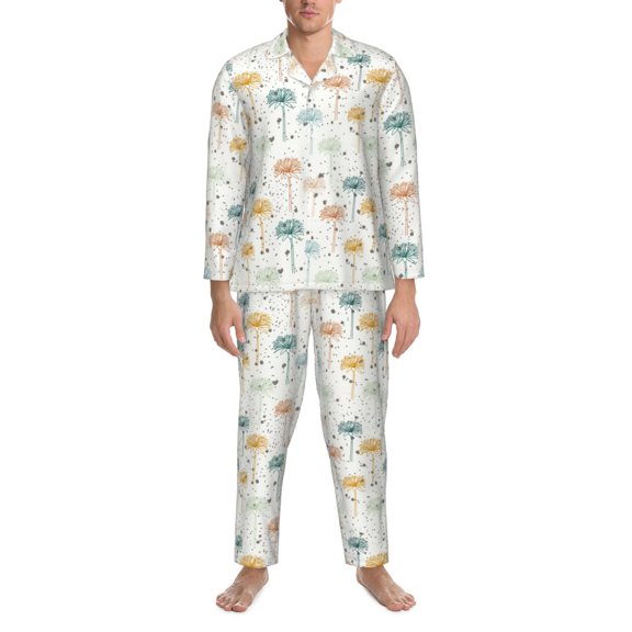 Mens Pajamas Set - Dandelion Comfy Long Sleeve Button Up Pajama Sets for Men 2 Piece, Soft Sleepwear Nightwear Pjs Lounge Sets for Men with Pockets