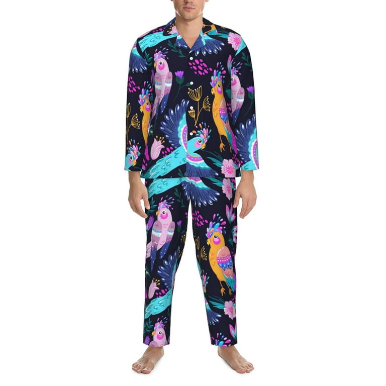 Mens Pajamas Set Exotic Multicolor Cockatoo Parrot Long Sleeve Men s Sleepwear Elastic Waistband Pajamas for Men Mens Pajamas Button Down Pj Set S XXL Walmart