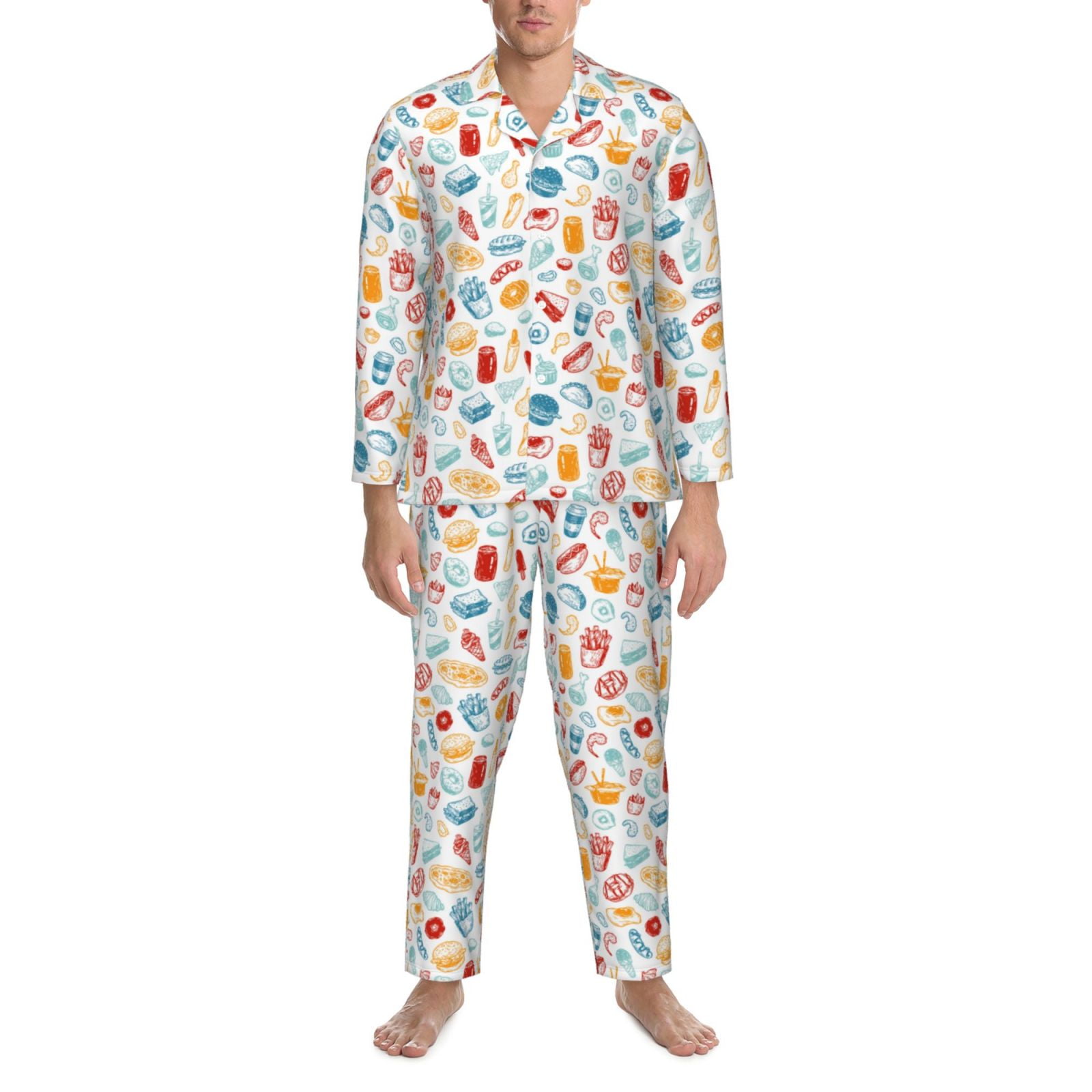 Mens Pajamas Set Fast Food K Long Sleeve Pajamas for Men, Men's