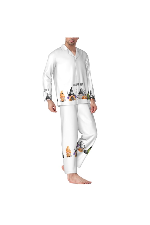 Mens Pajamas Set - Halloween Happy Old Man G Comfy Long Sleeve Button Up Pajama Sets for Men 2 Piece, Soft Sleepwear Nightwear Pjs Lounge Sets for Men with Pockets