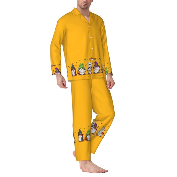 Mens Pajamas Set - Halloween Happy Old Man I K Comfy Long Sleeve Button Up Pajama Sets for Men 2 Piece, Soft Sleepwear Nightwear Pjs Lounge Sets for Men with Pockets