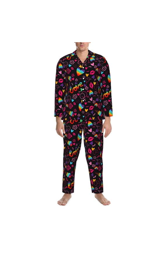 Mens Pajamas Set - Lgbt Rainbow For Pride Comfy Long Sleeve Button Up Pajama Sets for Men 2 Piece, Soft Sleepwear Nightwear Pjs Lounge Sets for Men with Pockets