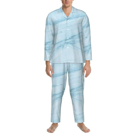 Mens Pajamas Set - Blue Marble Comfy Long Sleeve Button Up Pajama Sets for Men 2 Piece, Soft Sleepwear Nightwear Pjs Lounge Sets for Men with Pockets