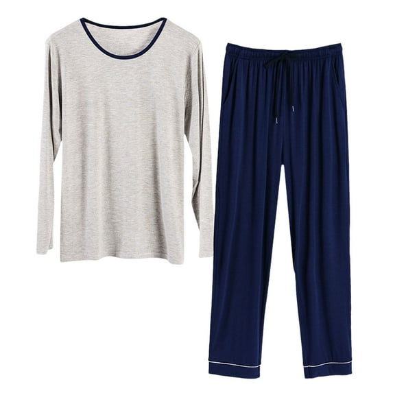 Mens Pajamas Set Lightweight 2 Piece Long Sleeve Nightwear Top and Pajamas Pants Relaxed Fit Men's Sleepwear