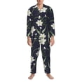 thumbnail image 1 of Mens Pajamas Set, Lilies Flowers Pine Green Button Down Long Sleeve Loungewear Sleepwear Pjs sets for Men, 1 of 5