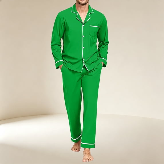 Mens Pajamas Set Long Sleeve Button Down Loungewear Soft Relaxed Fit Mens Sleepwear Night Pjs Sets with Pockets
